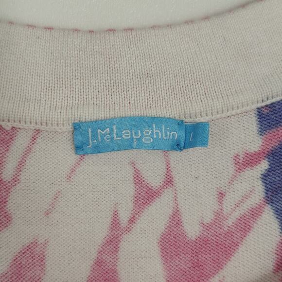 J Mclaughlin Tunic Sweater Top Size Large Pink Purple Abstract Floral Stretch - Picture 7 of 9